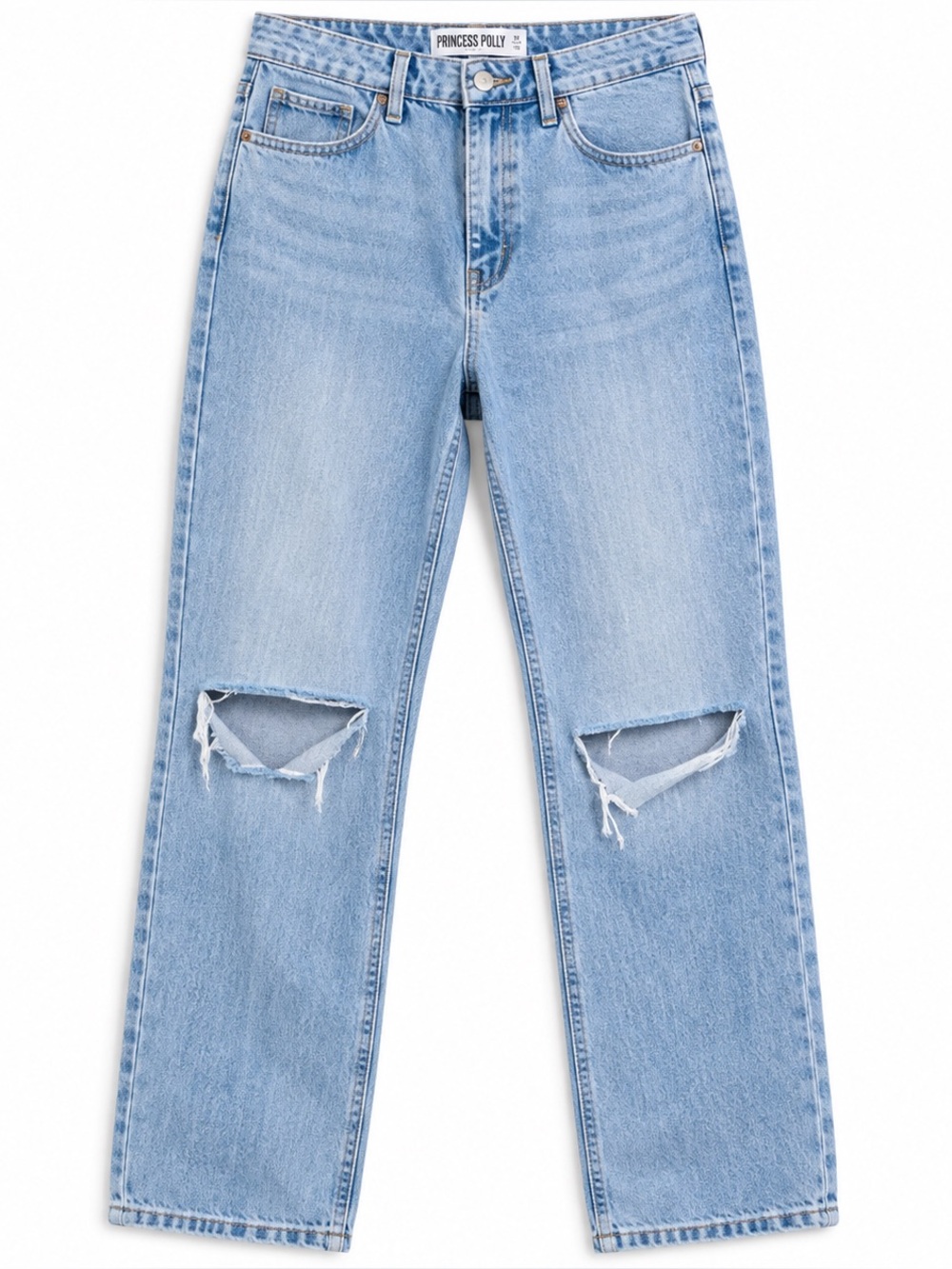 Princess Polly Distressed Straight Leg Jeans Light Wash Size 8